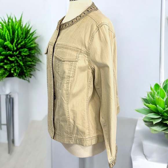 New Avenue AV/X Khaki Denim Embellished Jewel Trim Jacket - Picture 5 of 16